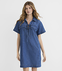 Petite Chambray Bow Mini Pocket Dress carousel Product Image 1