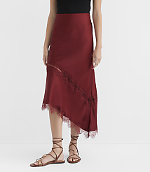 Petite Lace Trim Satin Asymmetrical Midi Skirt carousel Product Image 2