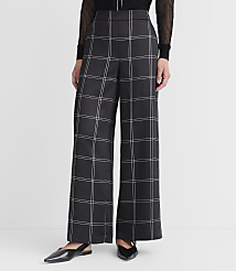 Petite Fluid Pull On Wide Leg Pants in Plaid Satin carousel Product Image 2