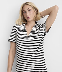 Petite Striped Pointelle Collared Midi Dress carousel Product Image 2