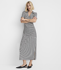 Petite Striped Pointelle Collared Midi Dress carousel Product Image 1