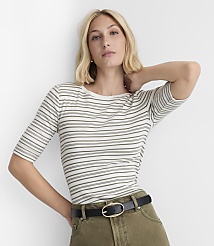 Petite Stripe Perfect Ribbed Elbow Sleeve Tee carousel Product Image 1