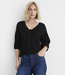 Petite Crinkle Cinched Tie Neck Top carousel Product Image 1