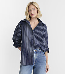 Petite Striped Poplin Everyday Oversized Shirt carousel Product Image 1