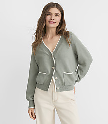 Petite Tipped Saddle Sleeve V-Neck Pocket Cardigan carousel Product Image 1