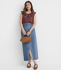 Petite Denim Midi Wrap Skirt in Bright Mid Indigo Wash carousel Product Image 1