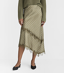 Petite Dotted Lace Trim Satin Asymmetrical Midi Skirt carousel Product Image 2