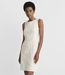 Petite Seamed Denim Mini Pocket Dress in Ecru carousel Product Image 1