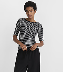 Petite Stripe Perfect Ribbed Elbow Sleeve Tee carousel Product Image 1