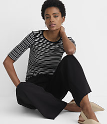 Petite Stripe Perfect Ribbed Elbow Sleeve Tee carousel Product Image 2