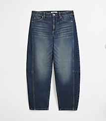 A pair of blue denim jeans with a faded wash and a wide leg are displayed against a plain white background. carousel Product Image 3