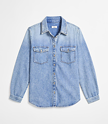 Petite Denim Pocket Shirt in Classic Light Indigo Wash carousel Product Image 5