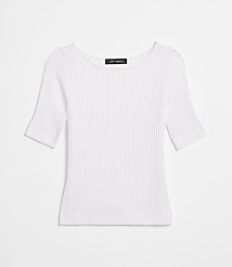 A white ribbed knit top with a boat neckline is centered against a plain white background. carousel Product Image 3