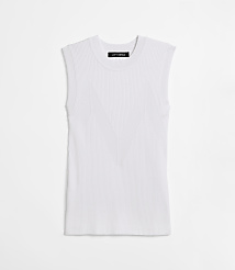 A white ribbed sleeveless top with a black tag is centered against a plain white background. carousel Product Image 3
