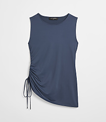 A sleeveless blue top with a ruched side detail is displayed against a plain white background. carousel Product Image 3