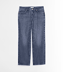 Rivete Petite Curvy Low Rise Straight Jeans in Medium Original Enzyme Wash carousel Product Image 3