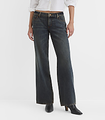 Rivete Petite Low Rise Wide Leg Jeans in Lune Wash carousel Product Image 2
