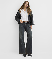 Rivete Petite Low Rise Wide Leg Jeans in Lune Wash carousel Product Image 1