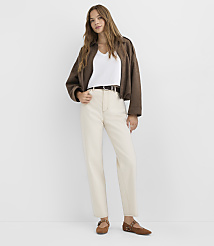 Rivete Petite High Rise Straight Jeans in Ecru carousel Product Image 1