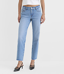Rivete Petite Curvy Fresh Cut Low Rise Straight Jeans in Medium Light Authentic Indigo carousel Product Image 1