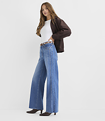 Rivete Tall Side Paneled Fresh Cut High Rise Relaxed Wide Leg Jeans in Diem Wash carousel Product Image 1