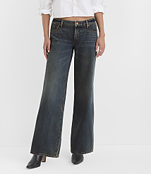 Rivete Petite Curvy Low Rise Wide Leg Jeans in Lune Wash carousel Product Image 1