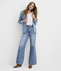 Rivete Tall Seamed Mid Rise Relaxed Flare Jeans in Classic Light Indigo carousel Product Image 1