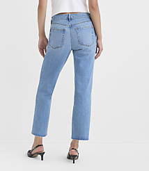 Rivete Petite Fresh Cut Low Rise Straight Jeans in Medium Light Authentic Indigo carousel Product Image 3