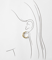 A simple gold hoop earring adorns a sketched ear and flowing hair against a plain white background. carousel Product Image 2
