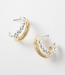 Two gold and silver twisted hoop earrings are displayed against a plain white background. carousel Product Image 1