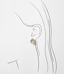 A delicate gold earring with intricate detailing adorns a stylized ear against a plain white background. carousel Product Image 2