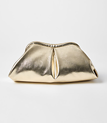 A metallic gold clutch bag with soft pleats sits on a plain white background. carousel Product Image 1