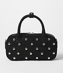 A black studded handbag with a white background. carousel Product Image 3