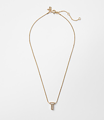 A delicate rose gold necklace with a "T" pendant hangs against a plain white background. carousel Product Image 1