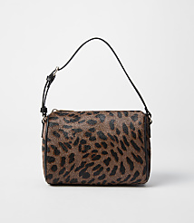 A leopard-print shoulder bag with a black strap rests on a plain white background. carousel Product Image 2