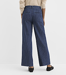 A person wearing pinstripe wide-leg pants and a beige sweater stands against a plain white background. carousel Product Image 3
