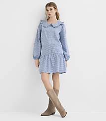 Petite Plaid Ruffle Collar Mini Pocket Dress carousel Product Image 2