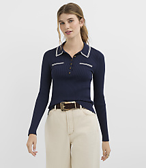 Petite Tipped Ribbed Henley Sweater carousel Product Image 1