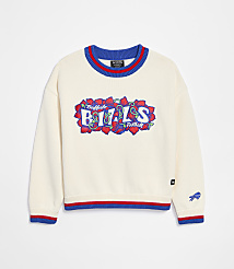 A cream-colored sweater with a floral "Bills Football" logo on the front and a small Buffalo Bills logo on the sleeve is displayed against a plain white background. carousel Product Image 1