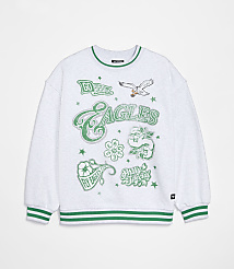 A white sweatshirt with green Eagles-themed graphics is displayed against a plain white background. carousel Product Image 1