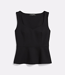 A black sleeveless peplum top with a sweetheart neckline is laid flat against a plain white background. carousel Product Image 5