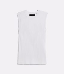 A white ribbed sleeveless top with a black tag is centered against a plain white background. carousel Product Image 3