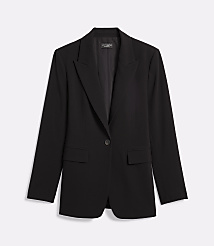 A black blazer with a single button closure is displayed against a plain white background. carousel Product Image 5
