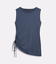 A sleeveless blue top with a ruched side detail is displayed against a plain white background. carousel Product Image 3