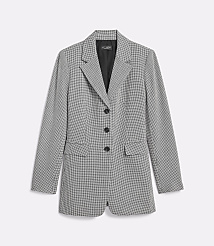 A black and white patterned blazer with three buttons is displayed against a plain white background. carousel Product Image 5