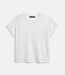 A white ribbed t-shirt with a crew neck and short sleeves is laid flat against a plain white background. carousel Product Image 3
