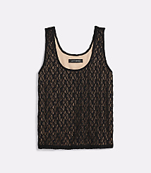 A black lace tank top with a nude lining is laid flat against a white background. carousel Product Image 5