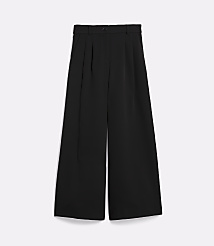 Black wide-leg trousers with pleats are laid flat against a plain white background. carousel Product Image 5