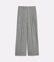 Pleated, wide-leg trousers with a subtle checkered pattern are laid flat against a plain white background. carousel Product Image 5