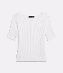 A white ribbed knit top with a boat neckline is centered against a plain white background. carousel Product Image 3